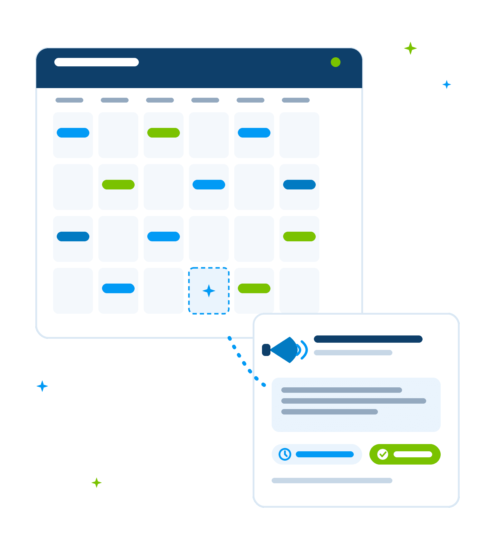 Gevulde contentkalender met ingeplande socialmedia-posts en menselijke goedkeuring in de workflow