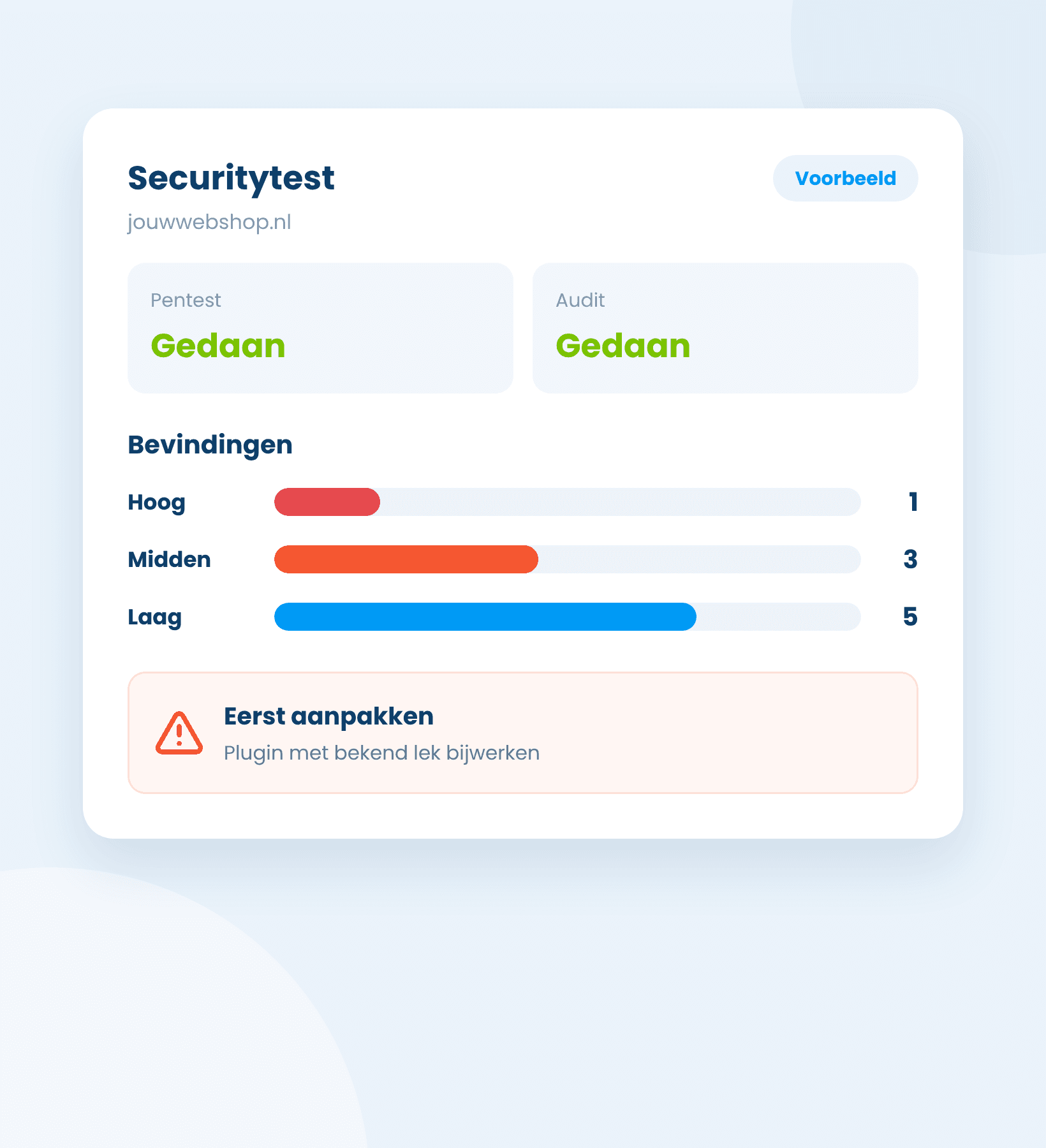 Voorbeeldrapport van een securitytest met pentest, audit en bevindingen per risico