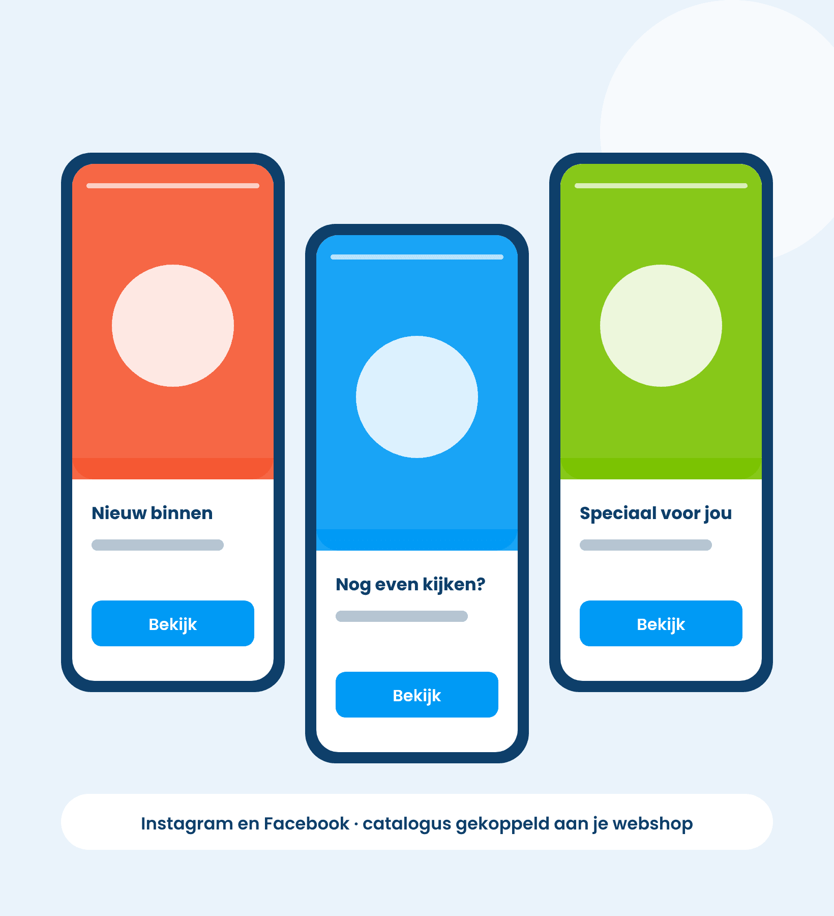 Drie advertenties op Instagram en Facebook met producten uit de gekoppelde webshopcatalogus