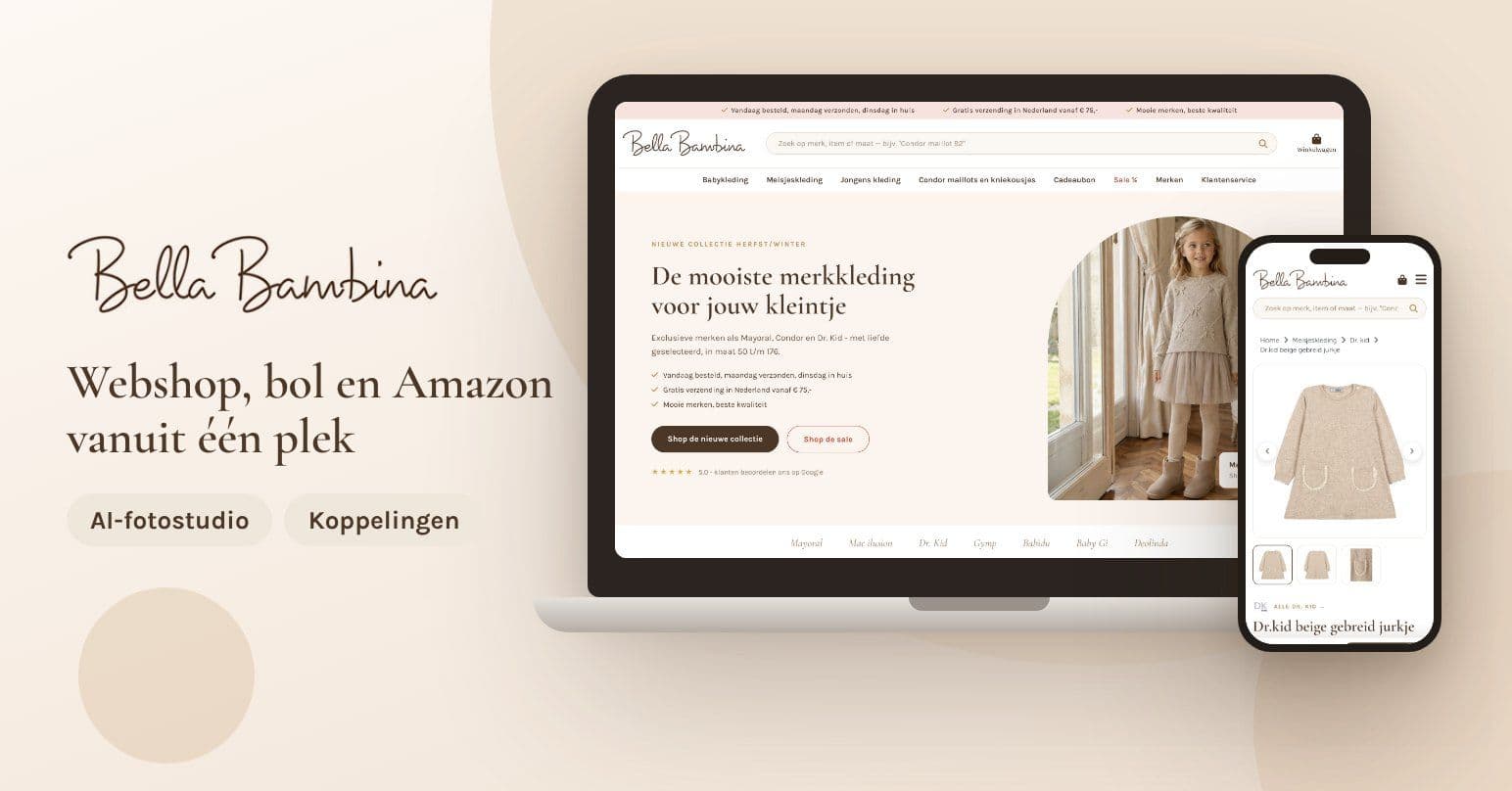 Webshop van Bella Bambina met koppeling naar bol en Amazon