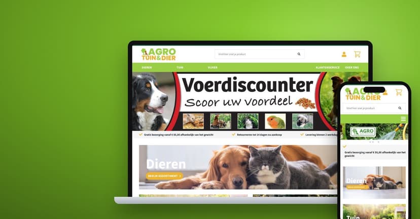 Website van Agro Tuin en Dier op laptop en telefoon