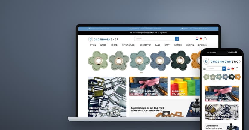 Website van Oudshoorn Shop op laptop en telefoon