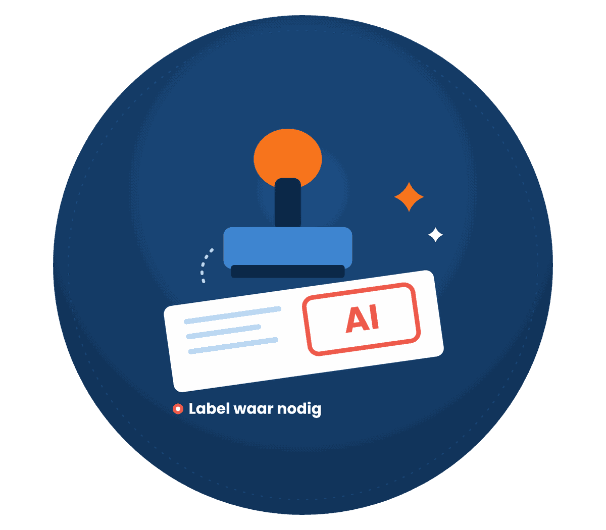 Stempel die een AI-label op een document zet