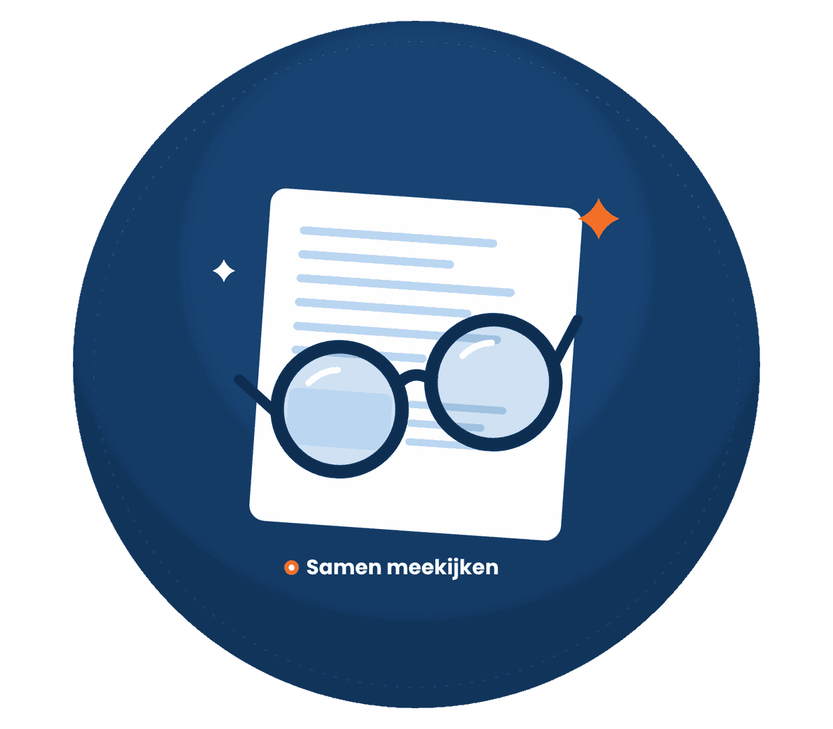 Leesbril op een document om samen mee te kijken