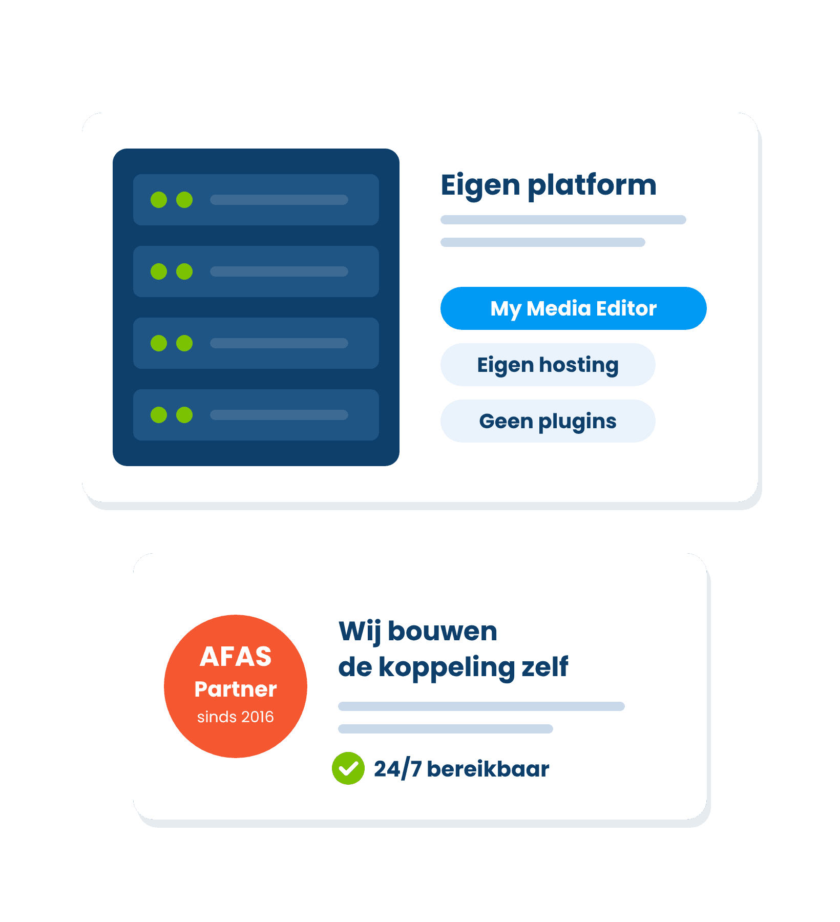 Eigen platform My Media Editor met eigen hosting en geen plugins, gebouwd door AFAS Partner sinds 2016