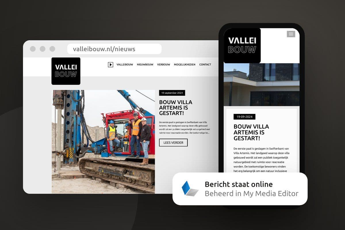 Nieuwsbericht op de website van Valleibouw, beheerd in My Media Editor