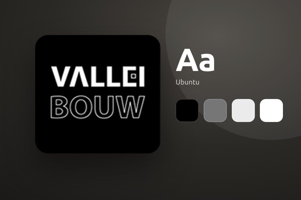 Logo, lettertype en kleuren van de huisstijl van Valleibouw
