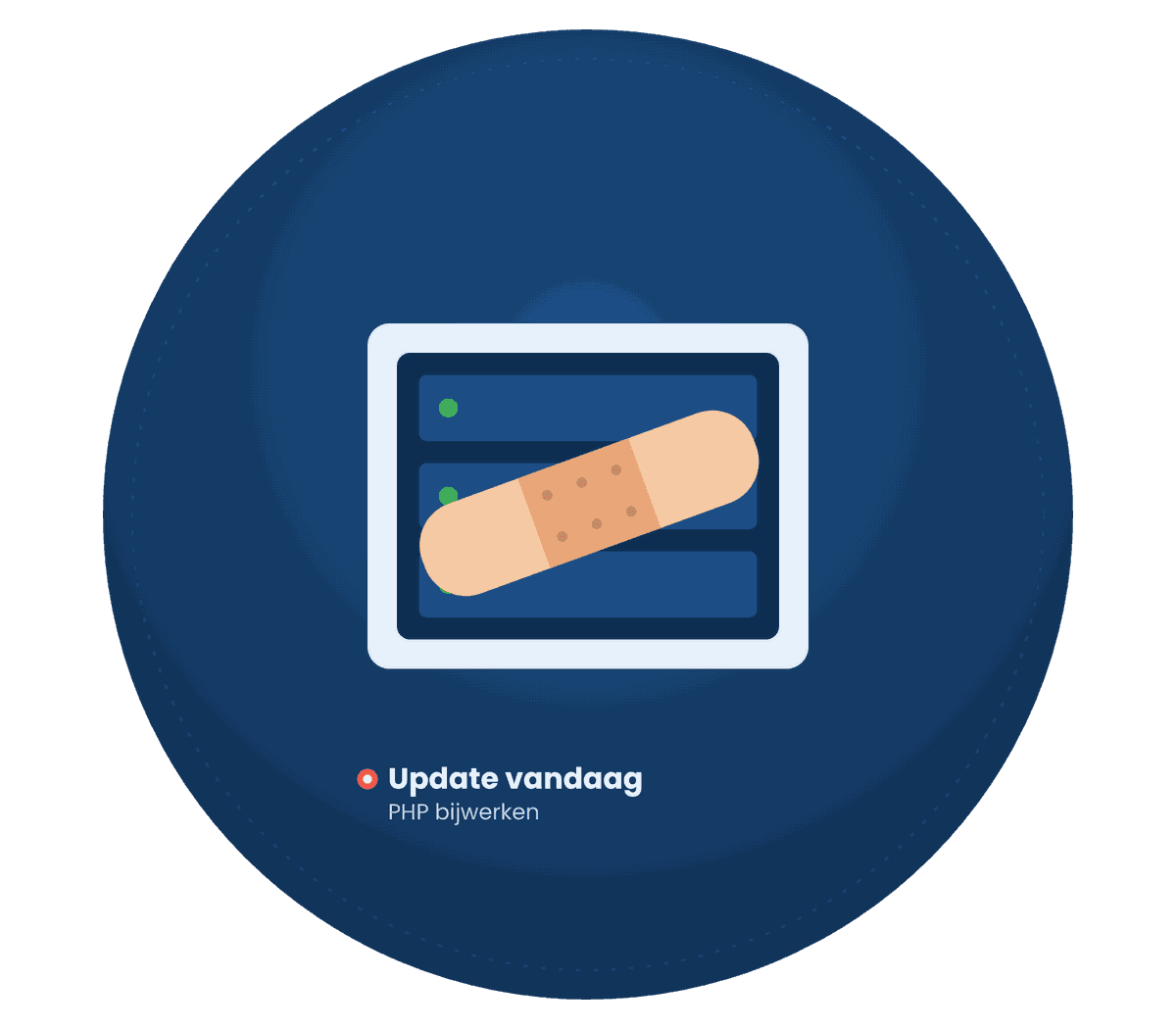 Server met een grote pleister als symbool voor een beveiligingsupdate