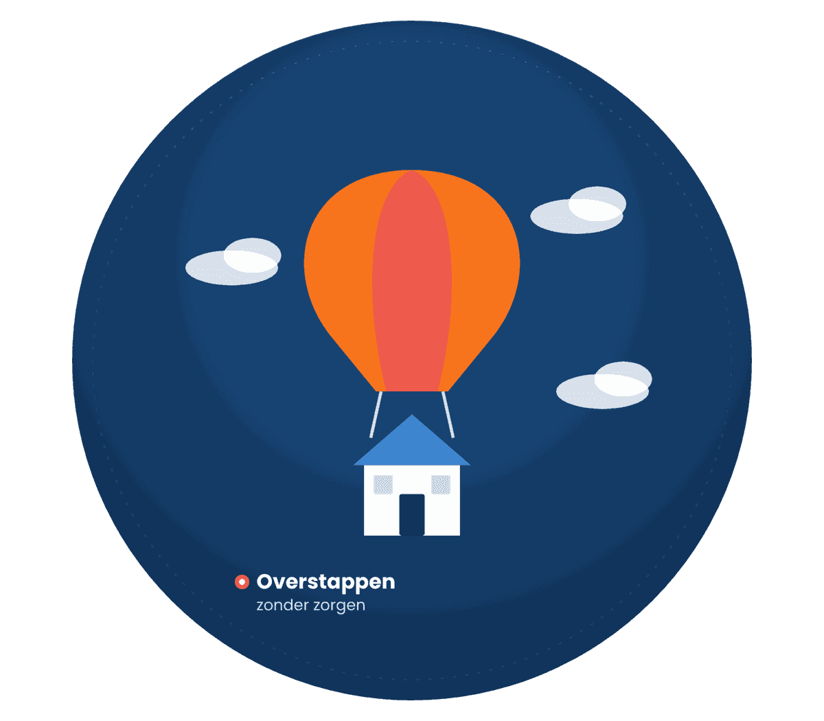 Huis dat aan een luchtballon tussen de wolken verhuist