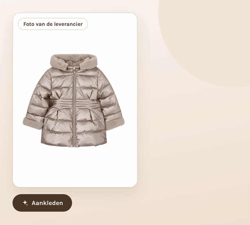 Packshot van een winterjas wordt in de AI-fotostudio een foto van een meisje dat de jas draagt